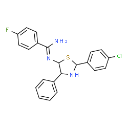ChemSpider 2D Image | N'-[2-(4-Chlorophenyl)-4-phenyl-1,3-thiazolidin-5-yl]-4-fluorobenzenecarboximidamide | C22H19ClFN3S