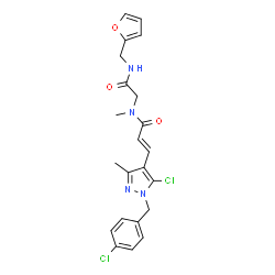 ChemSpider 2D Image | (2E)-3-[5-Chloro-1-(4-chlorobenzyl)-3-methyl-1H-pyrazol-4-yl]-N-{2-[(2-furylmethyl)amino]-2-oxoethyl}-N-methylacrylamide | C22H22Cl2N4O3
