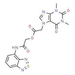 ChemSpider 2D Image | [2-(8$l^{4}-thia-7,9-diazabicyclo[4.3.0]nona-1,3,5,7,8-pentaen-5-ylamino)-2-oxo-ethyl] 2-(1,3-dimethyl-2,6-dioxo-purin-7-yl)acetate | C17H15N7O5S