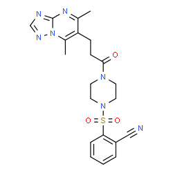 ChemSpider 2D Image | 2-({4-[3-(5,7-Dimethyl[1,2,4]triazolo[1,5-a]pyrimidin-6-yl)propanoyl]-1-piperazinyl}sulfonyl)benzonitrile | C21H23N7O3S