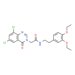 ChemSpider 2D Image | 2-(6,8-Dichloro-4-oxo-3(4H)-quinazolinyl)-N-[2-(3,4-diethoxyphenyl)ethyl]acetamide | C22H23Cl2N3O4