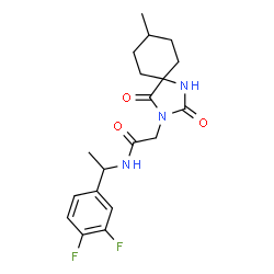 ChemSpider 2D Image | N-[1-(3,4-Difluorophenyl)ethyl]-2-(8-methyl-2,4-dioxo-1,3-diazaspiro[4.5]dec-3-yl)acetamide | C19H23F2N3O3