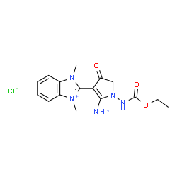ChemSpider 2D Image | 2-{2-Amino-1-[(ethoxycarbonyl)amino]-4-oxo-4,5-dihydro-1H-pyrrol-3-yl}-1,3-dimethyl-1H-3,1-benzimidazol-3-ium chloride | C16H20ClN5O3