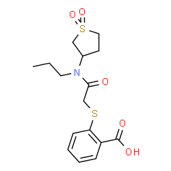 ChemSpider 2D Image | 2-({2-[(1,1-Dioxidotetrahydro-3-thiophenyl)(propyl)amino]-2-oxoethyl}sulfanyl)benzoic acid | C16H21NO5S2