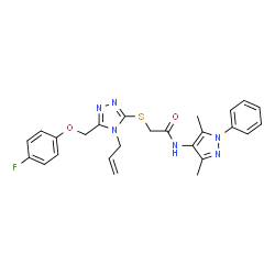 ChemSpider 2D Image | 2-({4-Allyl-5-[(4-fluorophenoxy)methyl]-4H-1,2,4-triazol-3-yl}sulfanyl)-N-(3,5-dimethyl-1-phenyl-1H-pyrazol-4-yl)acetamide | C25H25FN6O2S