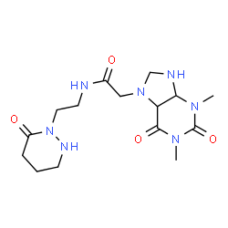 ChemSpider 2D Image | 2-(1,3-Dimethyl-2,6-dioxooctahydro-7H-purin-7-yl)-N-[2-(6-oxotetrahydro-1(2H)-pyridazinyl)ethyl]acetamide | C15H25N7O4