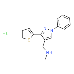ChemSpider 2D Image | N-Methyl-1-[1-phenyl-3-(2-thienyl)-1H-pyrazol-4-yl]methanamine hydrochloride (1:1) | C15H16ClN3S