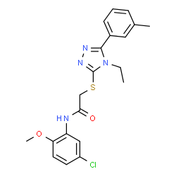ChemSpider 2D Image | N-(5-Chloro-2-methoxyphenyl)-2-{[4-ethyl-5-(3-methylphenyl)-4H-1,2,4-triazol-3-yl]sulfanyl}acetamide | C20H21ClN4O2S