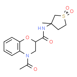ChemSpider 2D Image | 4-Acetyl-N-(3-methyl-1,1-dioxidotetrahydro-3-thiophenyl)-3,4-dihydro-2H-1,4-benzoxazine-2-carboxamide | C16H20N2O5S