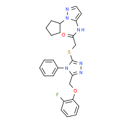 ChemSpider 2D Image | N-(1-Cyclopentyl-1H-pyrazol-5-yl)-2-({5-[(2-fluorophenoxy)methyl]-4-phenyl-4H-1,2,4-triazol-3-yl}sulfanyl)acetamide | C25H25FN6O2S