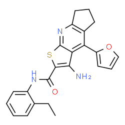 ChemSpider 2D Image | 3-Amino-N-(2-ethylphenyl)-4-(2-furyl)-6,7-dihydro-5H-cyclopenta[b]thieno[3,2-e]pyridine-2-carboxamide | C23H21N3O2S