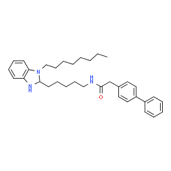 ChemSpider 2D Image | 2-(4-Biphenylyl)-N-[5-(1-octyl-2,3-dihydro-1H-benzimidazol-2-yl)pentyl]acetamide | C34H45N3O