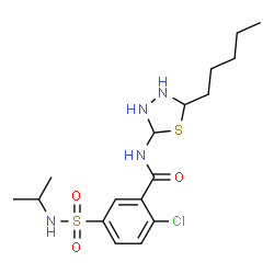 ChemSpider 2D Image | 2-Chloro-5-(isopropylsulfamoyl)-N-(5-pentyl-1,3,4-thiadiazolidin-2-yl)benzamide | C17H27ClN4O3S2