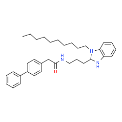 ChemSpider 2D Image | 2-(4-Biphenylyl)-N-[3-(1-decyl-2,3-dihydro-1H-benzimidazol-2-yl)propyl]acetamide | C34H45N3O