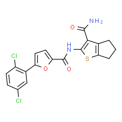 ChemSpider 2D Image | N-(3-Carbamoyl-5,6-dihydro-4H-cyclopenta[b]thiophen-2-yl)-5-(2,5-dichlorophenyl)-2-furamide | C19H14Cl2N2O3S