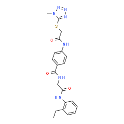ChemSpider 2D Image | N-{2-[(2-Ethylphenyl)amino]-2-oxoethyl}-4-({[(1-methyl-1H-tetrazol-5-yl)sulfanyl]acetyl}amino)benzamide | C21H23N7O3S