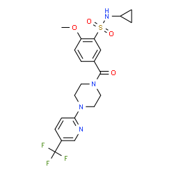 ChemSpider 2D Image | N-Cyclopropyl-2-methoxy-5-({4-[5-(trifluoromethyl)-2-pyridinyl]-1-piperazinyl}carbonyl)benzenesulfonamide | C21H23F3N4O4S