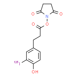 ChemSpider 2D Image | 1-(3-(4-HYDROXY-3-IODO-PHENYL)-1-OXOPROPOXY)-2,5-PYRROLIDINEDIONE, I-125 | C13H12125INO5