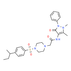 ChemSpider 2D Image | 2-{4-[(4-sec-Butylphenyl)sulfonyl]-1-piperazinyl}-N-(1,5-dimethyl-3-oxo-2-phenyl-2,3-dihydro-1H-pyrazol-4-yl)acetamide | C27H35N5O4S