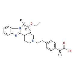 ChemSpider 2D Image | 2-{4-[2-(4-{1-[2-Ethoxy(~2~H_4_)ethyl]-1H-benzimidazol-2-yl}-1-piperidinyl)ethyl]phenyl}-2-methylpropanoic acid | C28H33D4N3O3