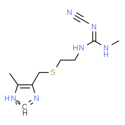 ChemSpider 2D Image | 2-Cyano-1-methyl-3-[2-({[5-methyl(2-~14~C)-1H-imidazol-4-yl]methyl}sulfanyl)ethyl]guanidine | C914CH16N6S