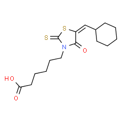 ChemSpider 2D Image | 6-[(5E)-5-(Cyclohexylmethylene)-4-oxo-2-thioxo-1,3-thiazolidin-3-yl]hexanoic acid | C16H23NO3S2