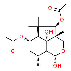 ChemSpider 2D Image | (1S,3aS,4R,5aR,6S,8R,8bS)-1,8b-Dihydroxy-3a,5,5,8-tetramethyldecahydro-1H-cyclopenta[de]isochromene-4,6-diyl diacetate | C19H30O7