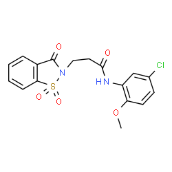 ChemSpider 2D Image | N-(5-Chloro-2-methoxyphenyl)-3-(1,1-dioxido-3-oxo-1,2-benzothiazol-2(3H)-yl)propanamide | C17H15ClN2O5S