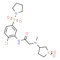 ChemSpider 2D Image | N-[2-Chloro-5-(1-pyrrolidinylsulfonyl)phenyl]-N~2~-(1,1-dioxidotetrahydro-3-thiophenyl)-N~2~-methylglycinamide | C17H24ClN3O5S2