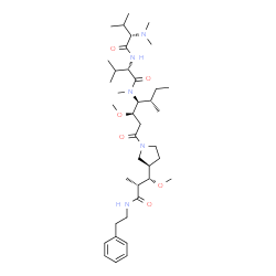 ChemSpider 2D Image | N,N-Dimethyl-L-valyl-N-{(3R,4S,5S)-3-methoxy-1-[(3R)-3-{(1S,2R)-1-methoxy-2-methyl-3-oxo-3-[(2-phenylethyl)amino]propyl}-1-pyrrolidinyl]-5-methyl-1-oxo-4-heptanyl}-N-methyl-L-valinamide | C39H67N5O6