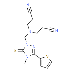 ChemSpider 2D Image | 3,3'-({[4-Methyl-3-(2-thienyl)-5-thioxo-4,5-dihydro-1H-1,2,4-triazol-1-yl]methyl}imino)dipropanenitrile | C14H16N6S2