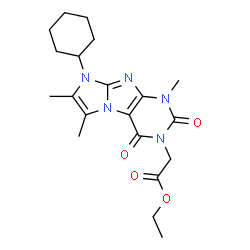 ChemSpider 2D Image | Ethyl (8-cyclohexyl-1,6,7-trimethyl-2,4-dioxo-1,2,4,8-tetrahydro-3H-imidazo[2,1-f]purin-3-yl)acetate | C20H27N5O4