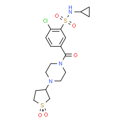 ChemSpider 2D Image | 2-Chloro-N-cyclopropyl-5-{[4-(1,1-dioxidotetrahydro-3-thiophenyl)-1-piperazinyl]carbonyl}benzenesulfonamide | C18H24ClN3O5S2