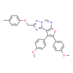 ChemSpider 2D Image | 8,9-Bis(4-methoxyphenyl)-2-[(4-methylphenoxy)methyl]furo[3,2-e][1,2,4]triazolo[1,5-c]pyrimidine | C29H24N4O4