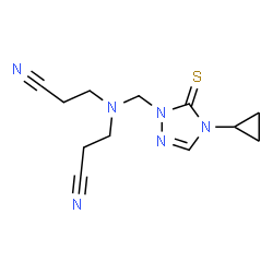ChemSpider 2D Image | 3,3'-{[(4-Cyclopropyl-5-thioxo-4,5-dihydro-1H-1,2,4-triazol-1-yl)methyl]imino}dipropanenitrile | C12H16N6S