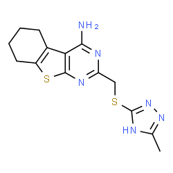 ChemSpider 2D Image | 2-{[(3-Methyl-1H-1,2,4-triazol-5-yl)sulfanyl]methyl}-5,6,7,8-tetrahydro[1]benzothieno[2,3-d]pyrimidin-4-amine | C14H16N6S2