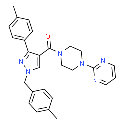 ChemSpider 2D Image | [1-(4-Methylbenzyl)-3-(4-methylphenyl)-1H-pyrazol-4-yl][4-(2-pyrimidinyl)-1-piperazinyl]methanone | C27H28N6O