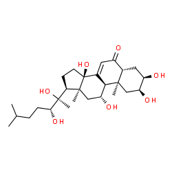 ChemSpider 2D Image | (2beta,3beta,5beta,10alpha,11alpha,13alpha,14beta,20S,22R)-2,3,11,14,20,22-Hexahydroxycholest-7-en-6-one | C27H44O7