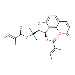 ChemSpider 2D Image | 2-[(8S,9R)-9-{[(2E)-2-Methyl-2-butenoyl]oxy}-2-oxo-8,9-dihydro-2H-furo[2,3-h]chromen-8-yl]-2-propanyl (2E)-2-methyl-2-butenoate | C24H26O7