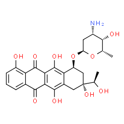 ChemSpider 2D Image | (1S,3R)-3,5,10,12-Tetrahydroxy-3-[(1R)-1-hydroxyethyl]-6,11-dioxo-1,2,3,4,6,11-hexahydro-1-tetracenyl 3-amino-2,3,6-trideoxy-alpha-L-lyxo-hexopyranoside | C26H29NO10
