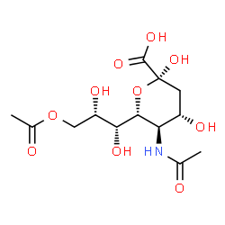 ChemSpider 2D Image | (6R)-5-Acetamido-6-[(1R,2S)-3-acetoxy-1,2-dihydroxypropyl]-3,5-dideoxy-beta-L-threo-hex-2-ulopyranosonic acid | C13H21NO10