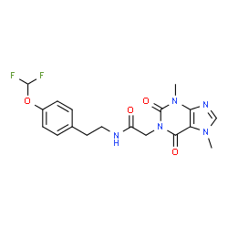 ChemSpider 2D Image | N-{2-[4-(Difluoromethoxy)phenyl]ethyl}-2-(3,7-dimethyl-2,6-dioxo-2,3,6,7-tetrahydro-1H-purin-1-yl)acetamide | C18H19F2N5O4