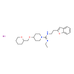ChemSpider 2D Image | N-[2-(1-Benzofuran-2-yl)ethyl]-N'-ethyl-4-(tetrahydro-2H-pyran-2-ylmethoxy)-1-piperidinecarboximidamide hydroiodide (1:1) | C24H36IN3O3