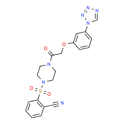 ChemSpider 2D Image | 2-[(4-{[3-(1H-Tetrazol-1-yl)phenoxy]acetyl}-1-piperazinyl)sulfonyl]benzonitrile | C20H19N7O4S