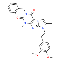ChemSpider 2D Image | 8-[2-(3,4-Dimethoxyphenyl)ethyl]-1,7-dimethyl-3-(2-methylbenzyl)-1H-imidazo[2,1-f]purine-2,4(3H,8H)-dione | C27H29N5O4