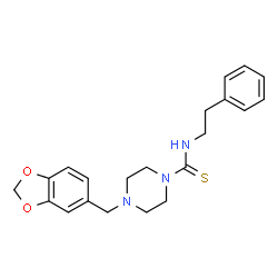 ChemSpider 2D Image | 4-(1,3-Benzodioxol-5-ylmethyl)-N-(2-phenylethyl)-1-piperazinecarbothioamide | C21H25N3O2S