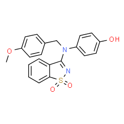 ChemSpider 2D Image | 4-[(1,1-Dioxido-1,2-benzothiazol-3-yl)(4-methoxybenzyl)amino]phenol | C21H18N2O4S