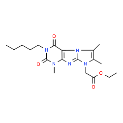 ChemSpider 2D Image | Ethyl (1,6,7-trimethyl-2,4-dioxo-3-pentyl-1,2,3,4-tetrahydro-8H-imidazo[2,1-f]purin-8-yl)acetate | C19H27N5O4