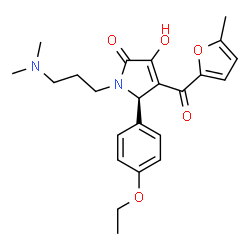 ChemSpider 2D Image | (5R)-1-[3-(Dimethylamino)propyl]-5-(4-ethoxyphenyl)-3-hydroxy-4-(5-methyl-2-furoyl)-1,5-dihydro-2H-pyrrol-2-one | C23H28N2O5
