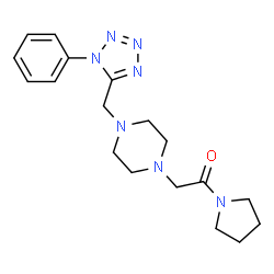 ChemSpider 2D Image | 2-{4-[(1-Phenyl-1H-tetrazol-5-yl)methyl]-1-piperazinyl}-1-(1-pyrrolidinyl)ethanone | C18H25N7O